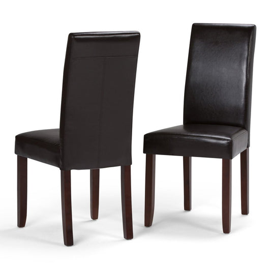 Set of Two Gray And Brown Faux Leather And Wood Dining Parsons Chairs