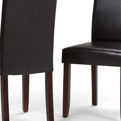 Set of Two Brown Faux Leather And Wood Dining Parsons Chairs HomeRoots