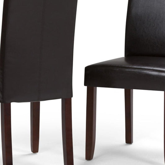 Set of Two Gray And Brown Faux Leather And Wood Dining Parsons Chairs