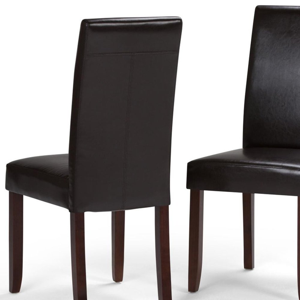 Set of Two Brown Faux Leather And Wood Dining Parsons Chairs HomeRoots