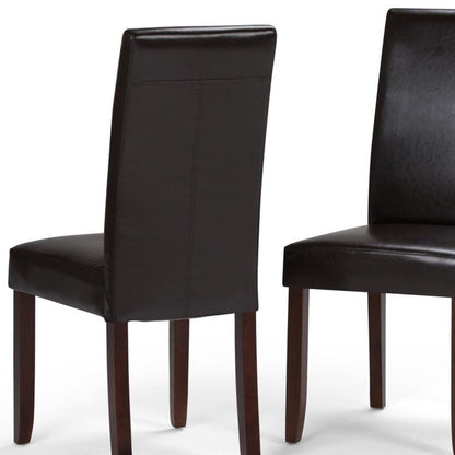 Set of Two Brown Faux Leather And Wood Dining Parsons Chairs HomeRoots
