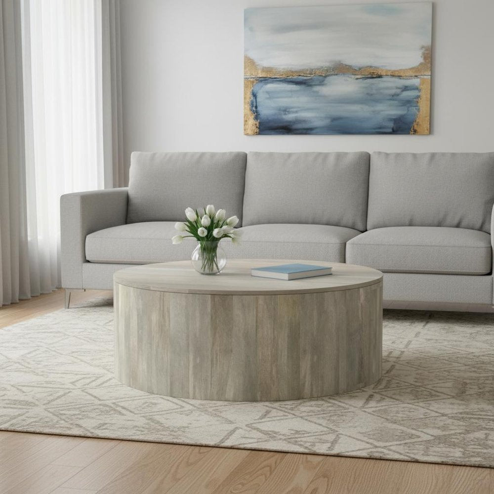 36" White Solid Wood Round Solid Coffee Table HomeRoots