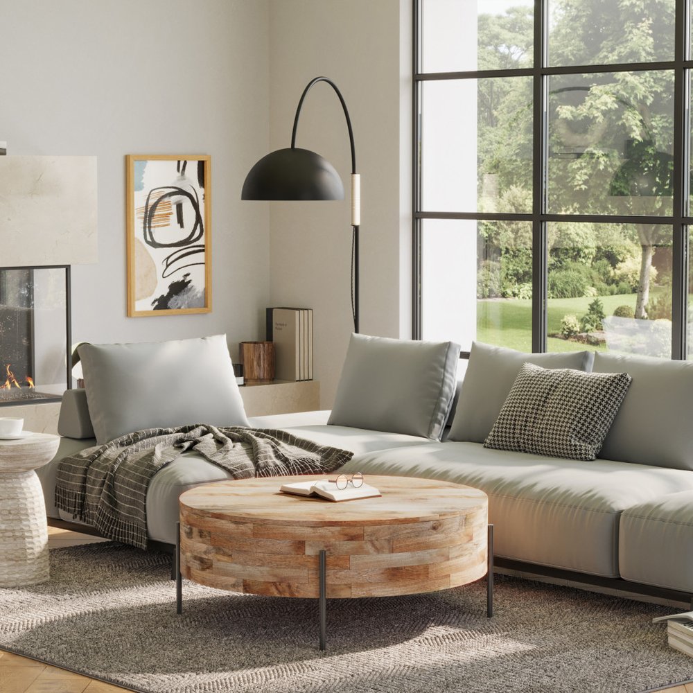 38" Natural Solid Wood Round Solid Coffee Table HomeRoots