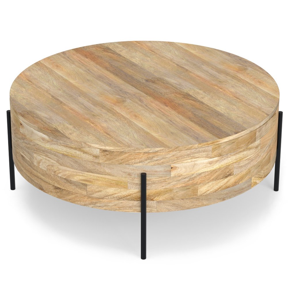 38" Natural Solid Wood Round Solid Coffee Table HomeRoots