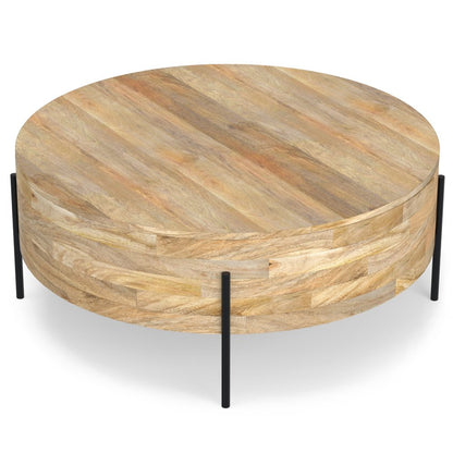 38" Natural Solid Wood Round Solid Coffee Table HomeRoots