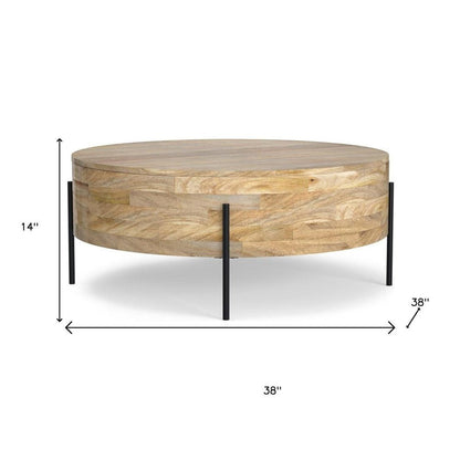 38" Natural Solid Wood Round Solid Coffee Table HomeRoots