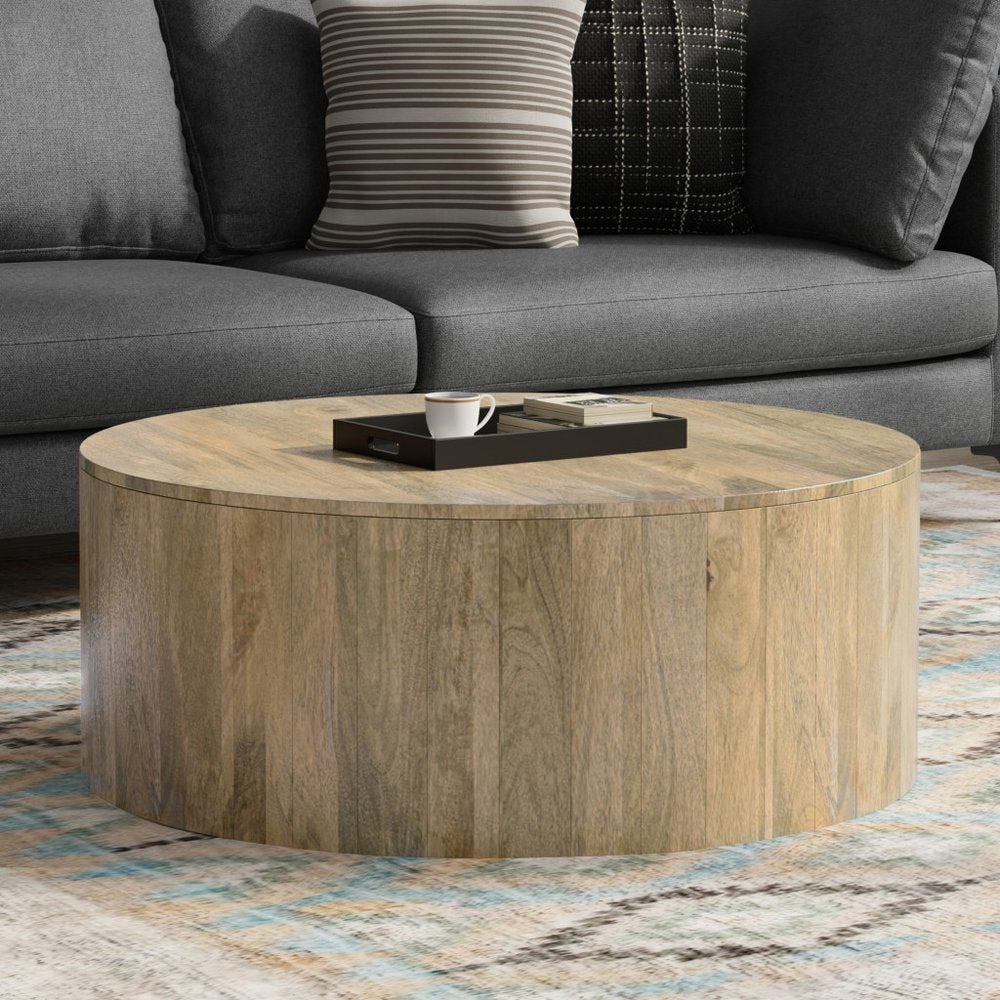 36" Brown Solid Wood Round Solid Coffee Table HomeRoots