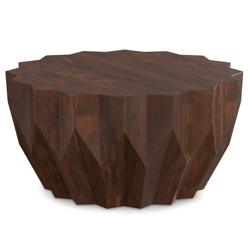 34" Walnut Solid Wood Free Form Solid Coffee Table HomeRoots