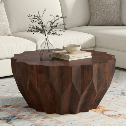 34" Walnut Solid Wood Free Form Solid Coffee Table HomeRoots