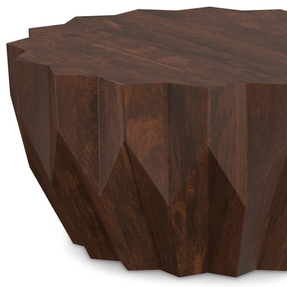34" Walnut Solid Wood Free Form Solid Coffee Table HomeRoots