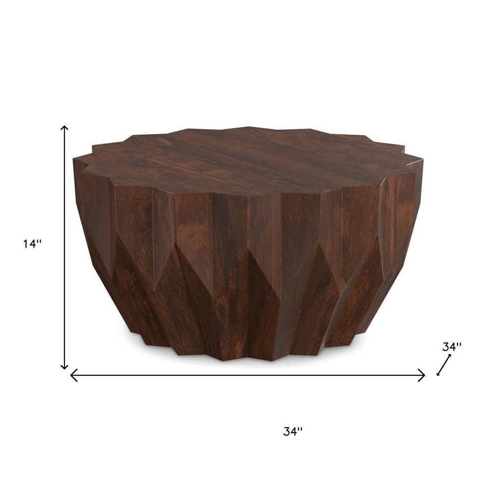34" Walnut Solid Wood Free Form Solid Coffee Table HomeRoots