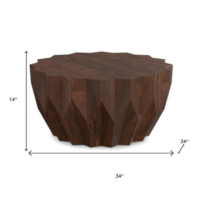 34" Walnut Solid Wood Free Form Solid Coffee Table HomeRoots