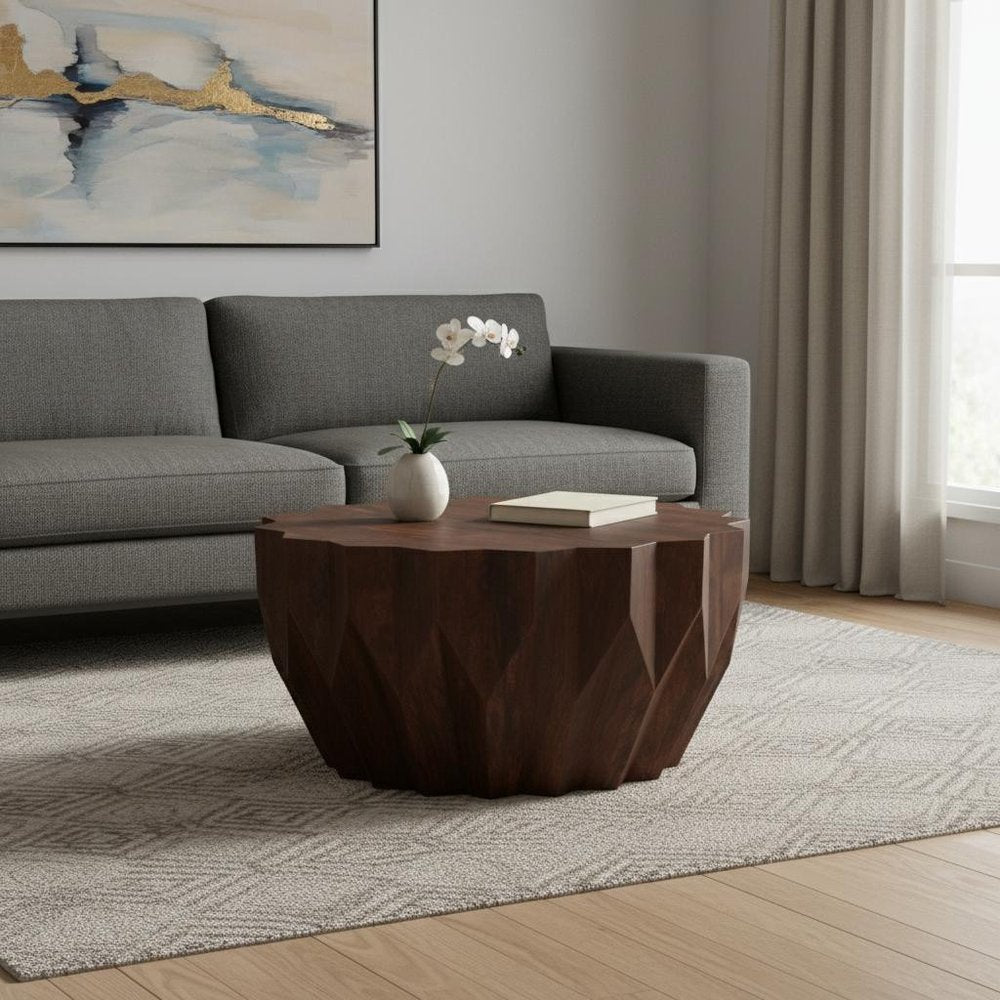 34" Walnut Solid Wood Free Form Solid Coffee Table HomeRoots