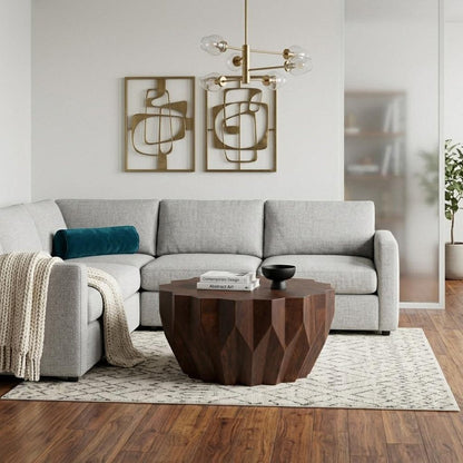 34" Walnut Solid Wood Free Form Solid Coffee Table HomeRoots