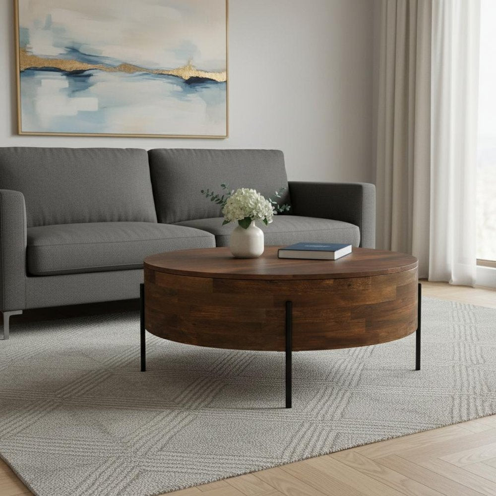 38" Brown Solid Wood Round Solid Coffee Table HomeRoots