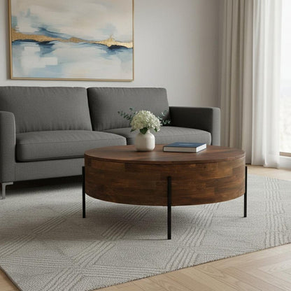 38" Brown Solid Wood Round Solid Coffee Table HomeRoots