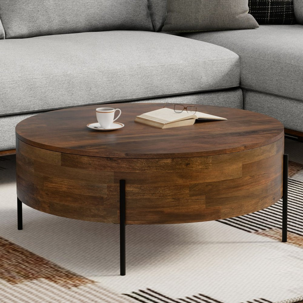 38" Brown Solid Wood Round Solid Coffee Table HomeRoots