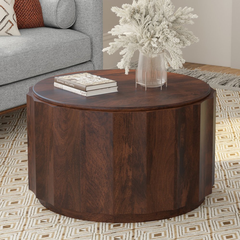 32" Brown Solid Wood Round Solid Coffee Table HomeRoots