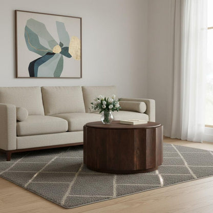 32" Brown Solid Wood Round Solid Coffee Table HomeRoots