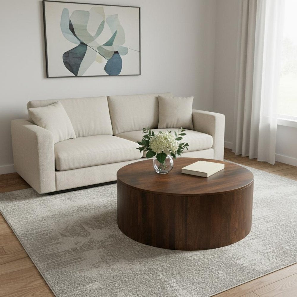 36" Brown Solid Wood Round Solid Coffee Table HomeRoots