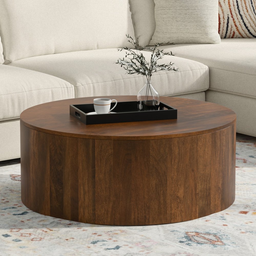 36" Brown Solid Wood Round Solid Coffee Table HomeRoots