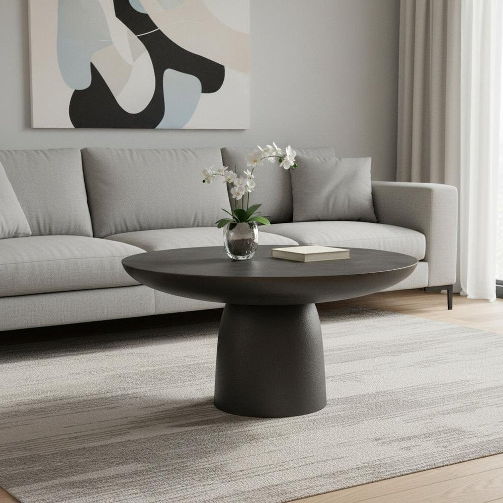 30" Black Aluminum Round Solid Coffee Table HomeRoots