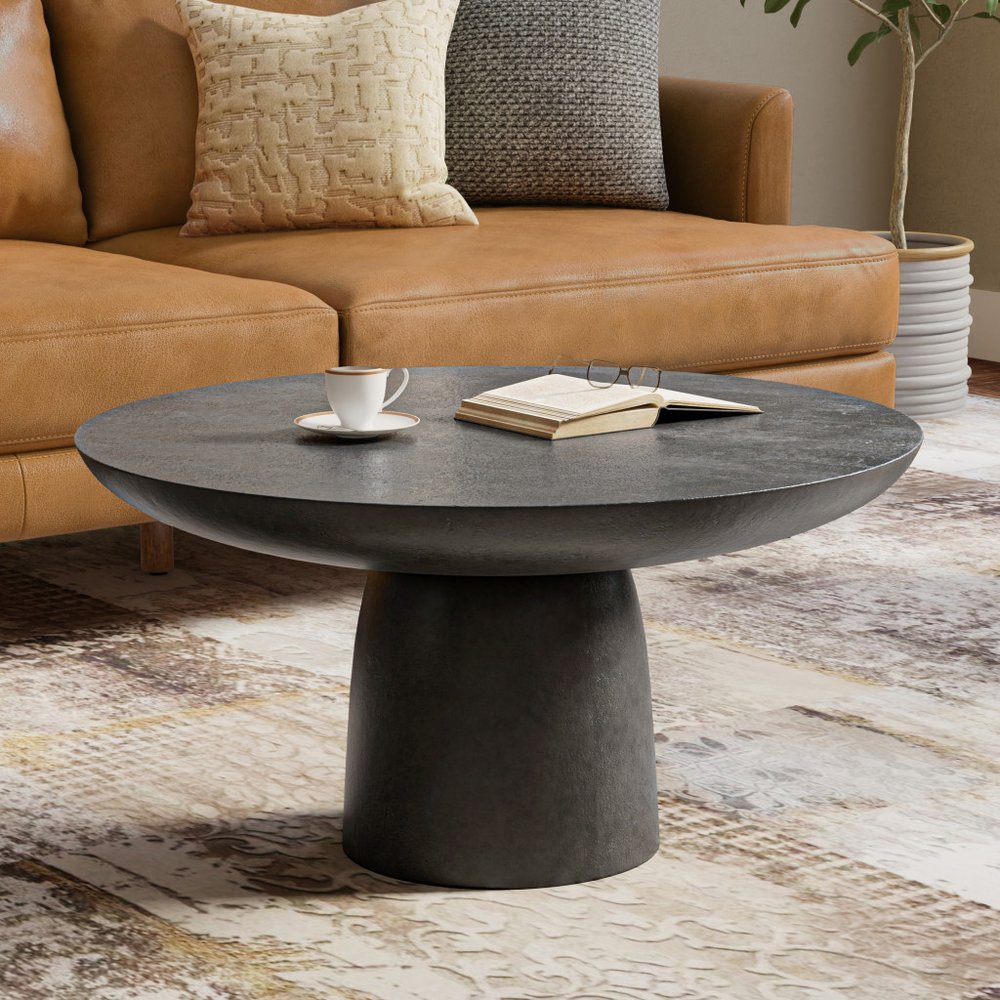 30" Black Aluminum Round Solid Coffee Table HomeRoots