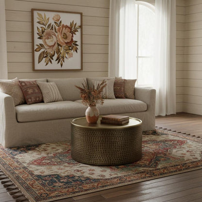 32" Antiqued Gold Iron Round Solid Coffee Table HomeRoots