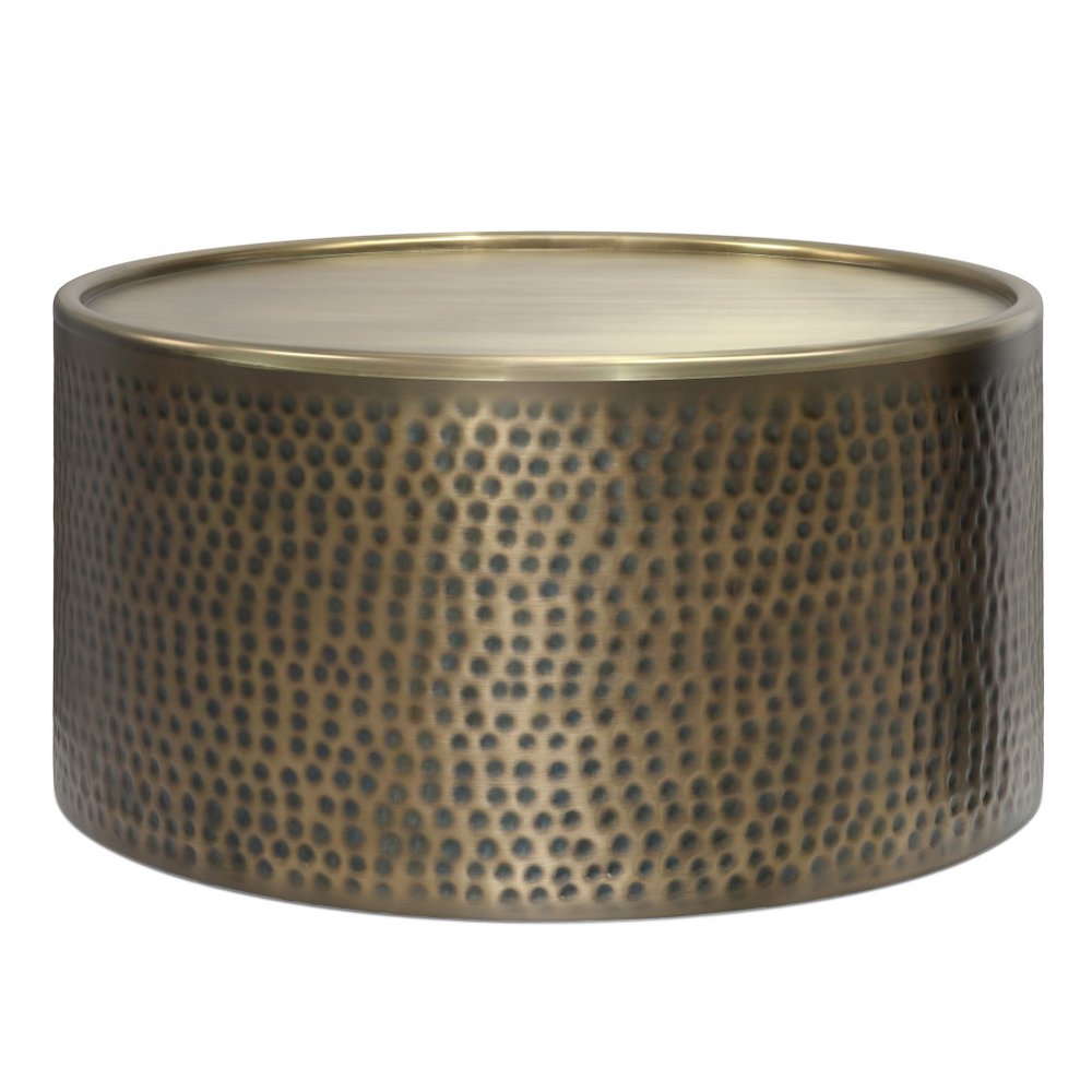 32" Antiqued Gold Iron Round Solid Coffee Table HomeRoots