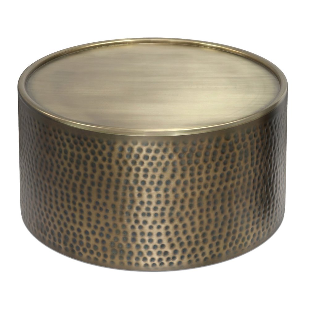 32" Antiqued Gold Iron Round Solid Coffee Table HomeRoots