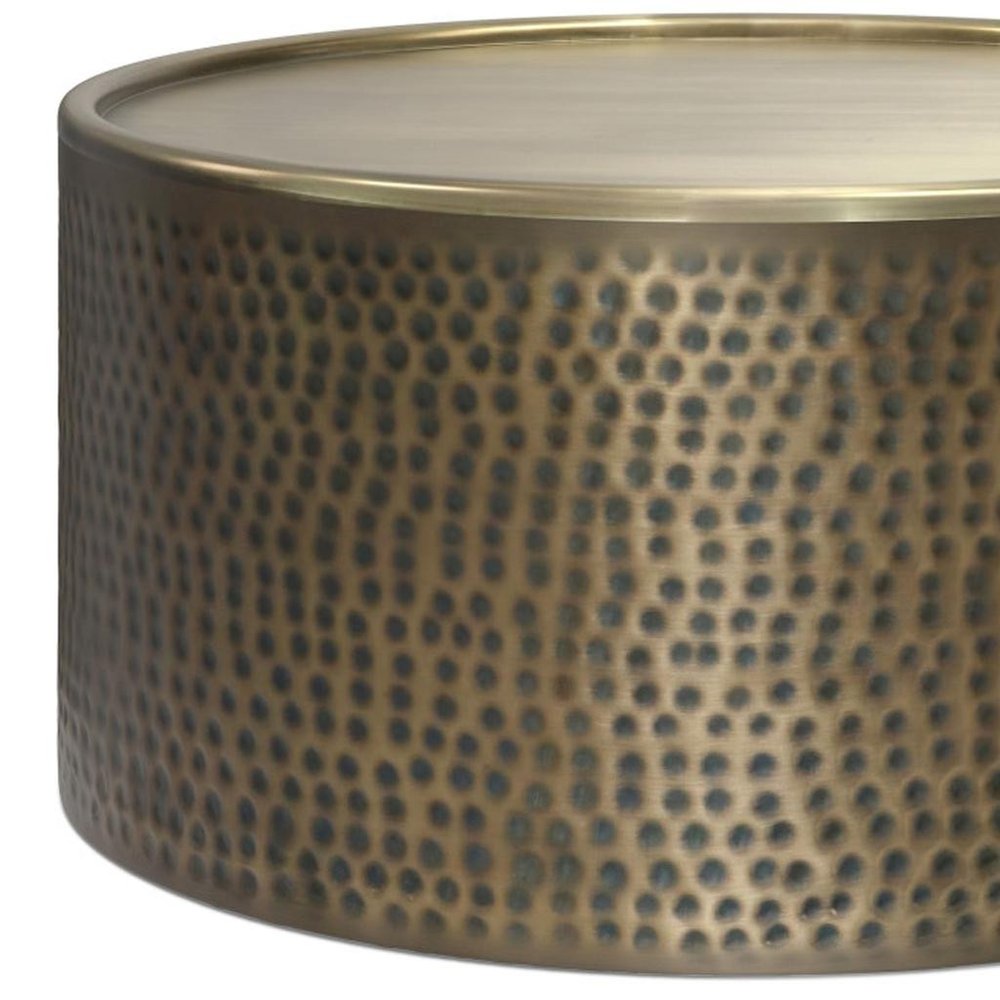 32" Antiqued Gold Iron Round Solid Coffee Table HomeRoots