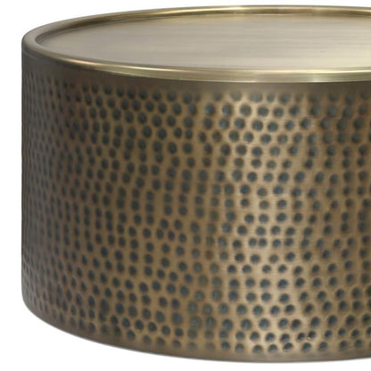 32" Antiqued Gold Iron Round Solid Coffee Table HomeRoots