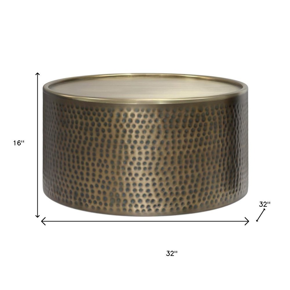 32" Antiqued Gold Iron Round Solid Coffee Table HomeRoots