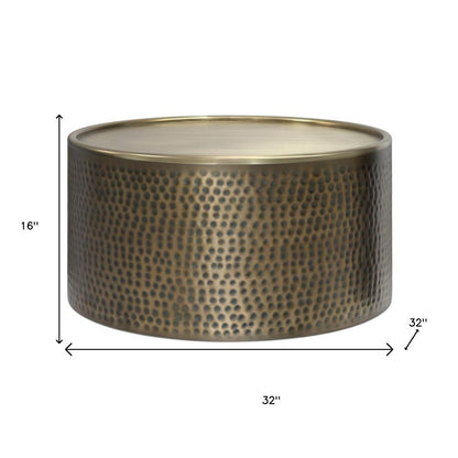 32" Antiqued Gold Iron Round Solid Coffee Table HomeRoots