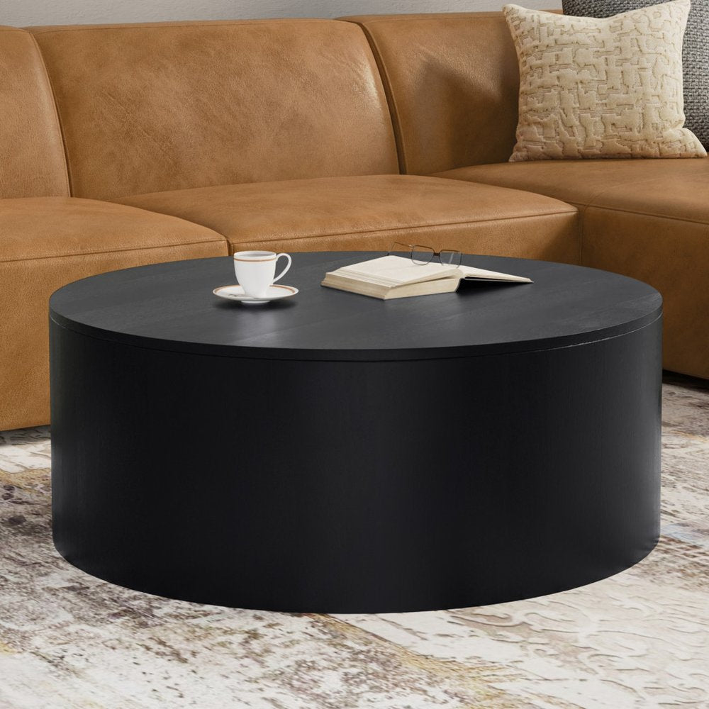 36" Black Solid Wood Round Solid Coffee Table HomeRoots