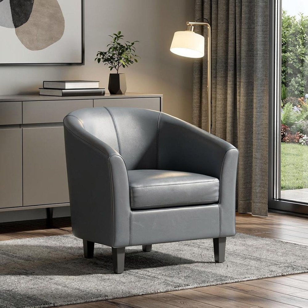 30" Gray and Dark Brown Leather Arm Chair HomeRoots