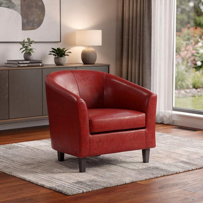 30" Red and Dark Brown Leather Arm Chair HomeRoots