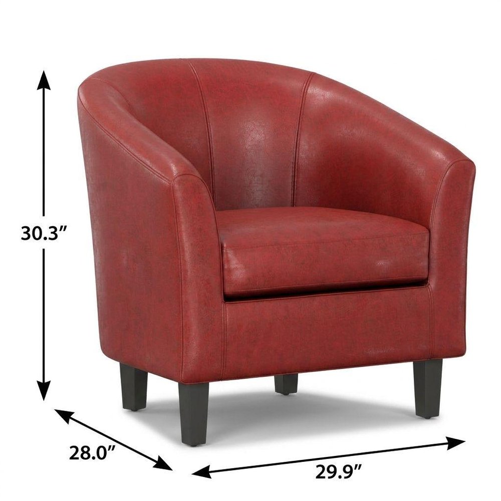 30" Red and Dark Brown Leather Arm Chair HomeRoots