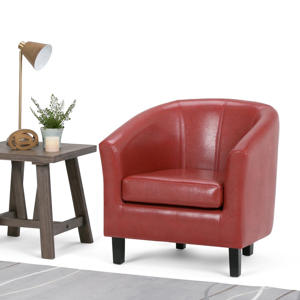 30" Red and Dark Brown Leather Arm Chair HomeRoots