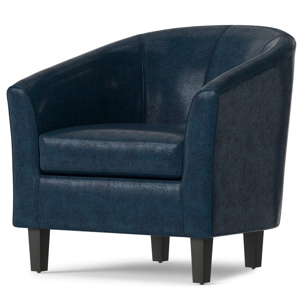30" Blue and Dark Brown Leather Arm Chair HomeRoots