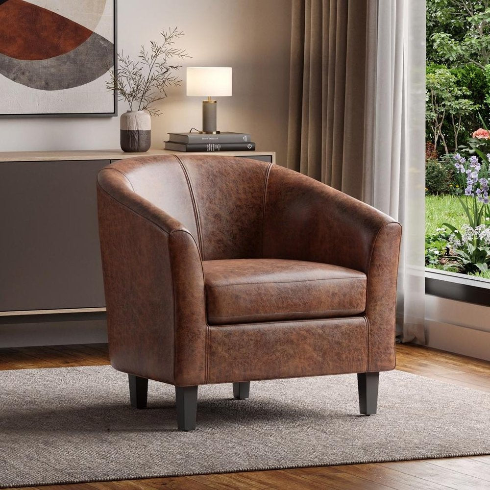 30" Brown and Dark Brown Leather Arm Chair HomeRoots