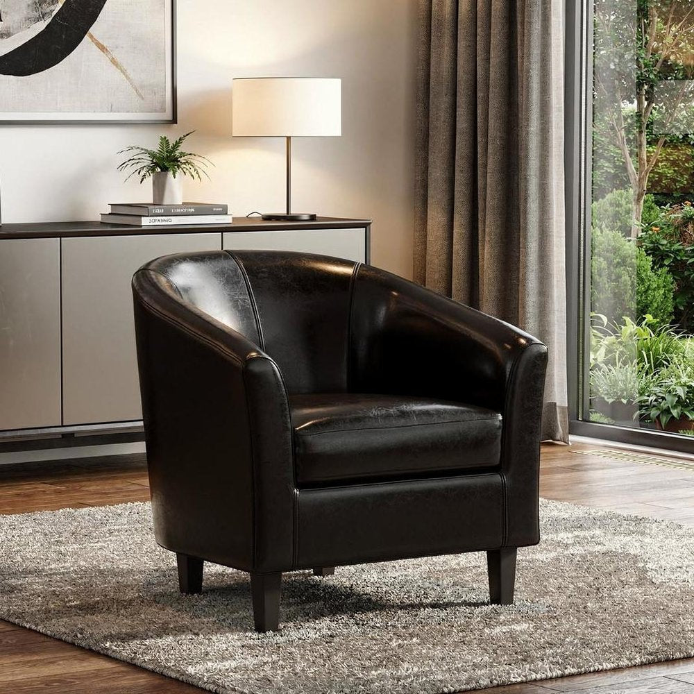 30" Black and Dark Brown Leather Arm Chair HomeRoots
