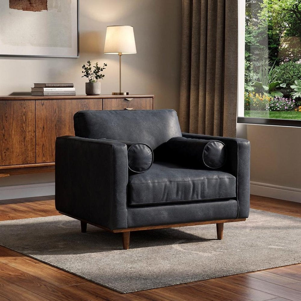 43" Black and Brown Leather Arm Chair HomeRoots