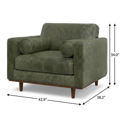43" Green and Brown Leather Arm Chair HomeRoots