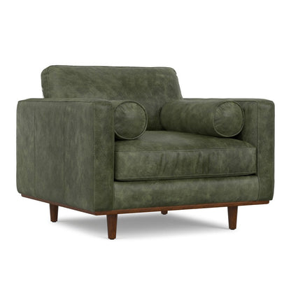 43" Green and Brown Leather Arm Chair HomeRoots