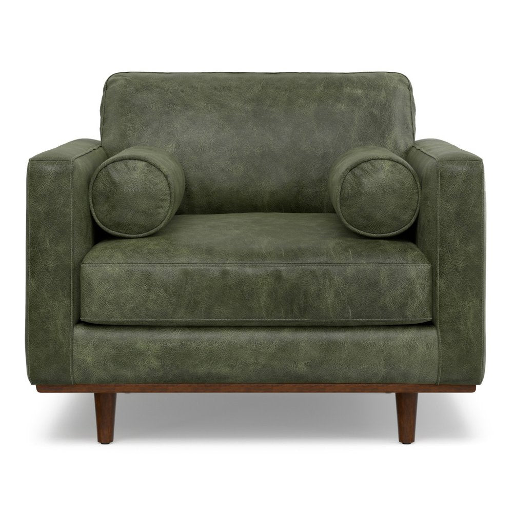 43" Green and Brown Leather Arm Chair HomeRoots