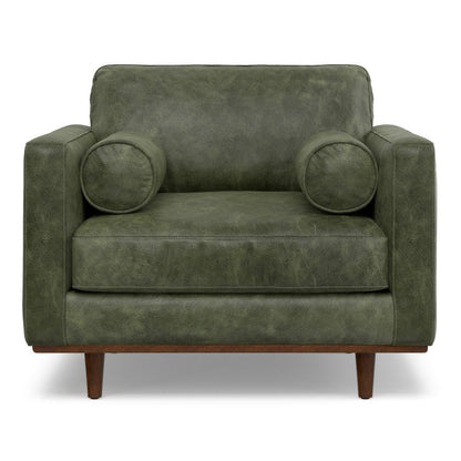 43" Green and Brown Leather Arm Chair HomeRoots