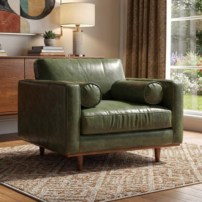 43" Green and Brown Leather Arm Chair HomeRoots