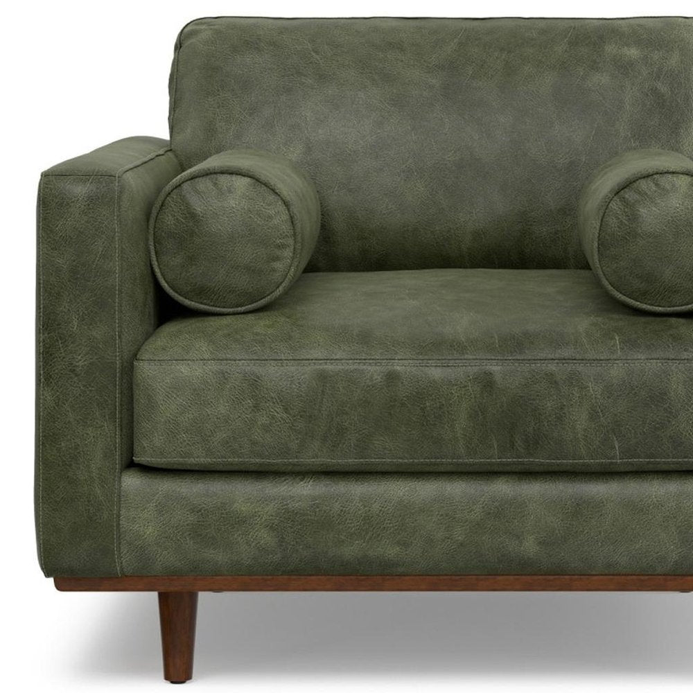 43" Green and Brown Leather Arm Chair HomeRoots