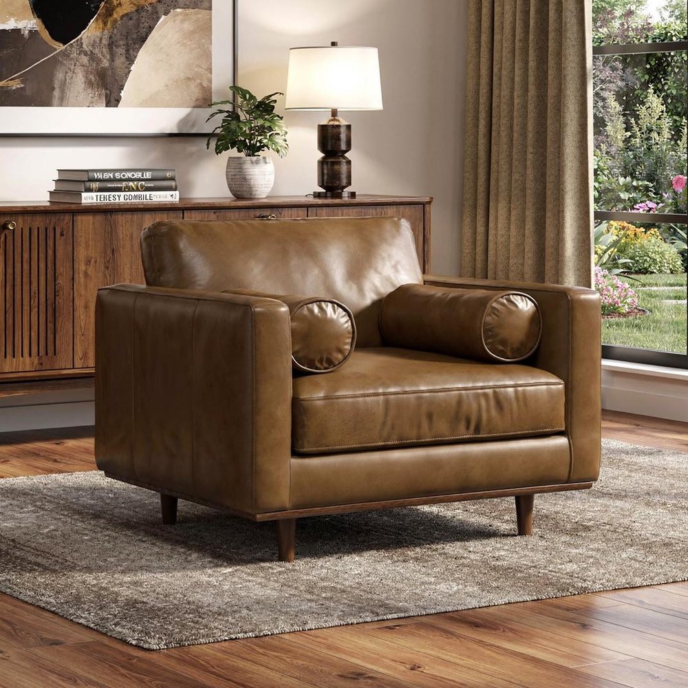 43" Brown Leather Arm Chair HomeRoots